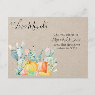 New Address Notice Moving Autumn Cactus Pumpkin Announcement Postcard