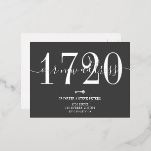 New Address number grey silver script moving Foil Invitation Postcard