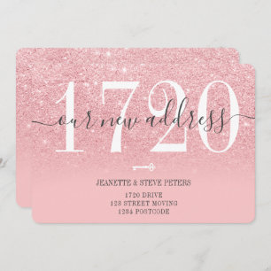 New Address number pink glitter script moving Announcement