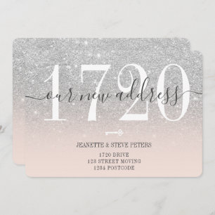 New Address number silver glitter script moving Announcement