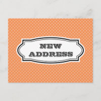 NEW address postcard with orange polka dots
