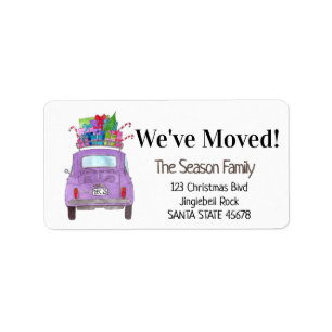 New Address Purple Retro Fiat 500 Christmas Gifts Label