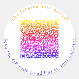 New address, QR code, add to contacts Classic Round Sticker
