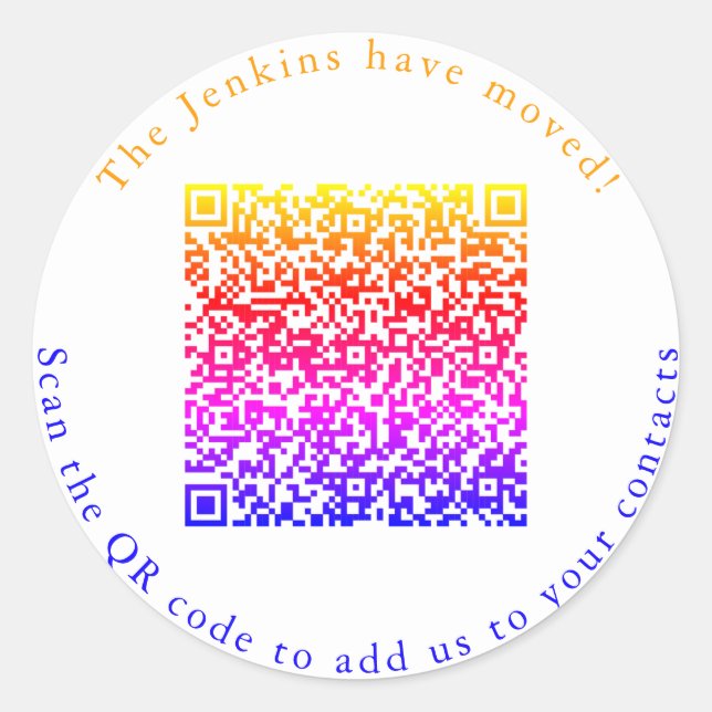 New address, QR code, add to contacts Classic Round Sticker (Front)