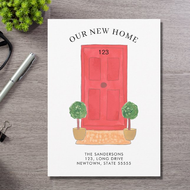 New Address Red Watercolor Door Moving  Announcement (Creator Uploaded)