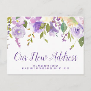 New Address script lettering purple moving Postcard