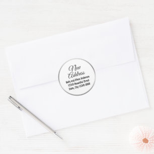 New Address Silver White and Black Script Elegant Classic Round Sticker