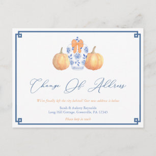 New Address Watercolor Pumpkins Ginger Jar Moving Announcement Postcard