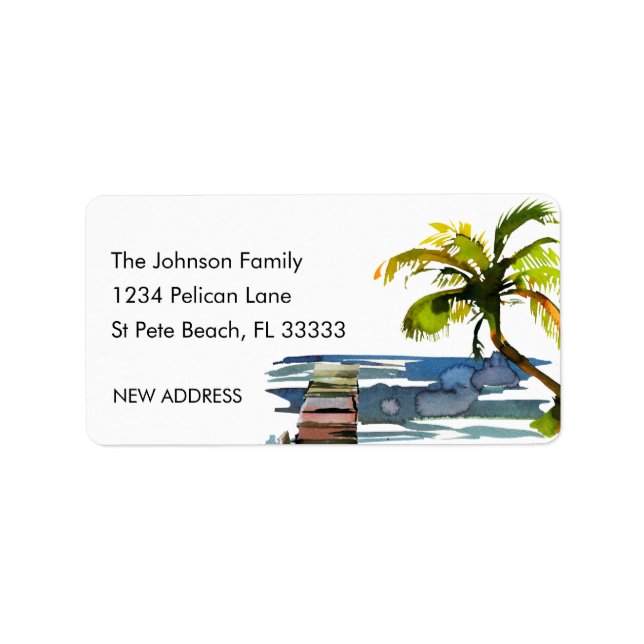 New Address Waterfront Dock Palm Tree Label (Front)