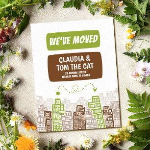 new address we are moving cartoon city  postcard