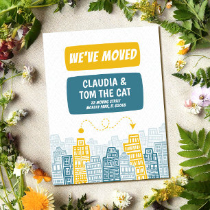 new address we are moving cartoon city  postcard