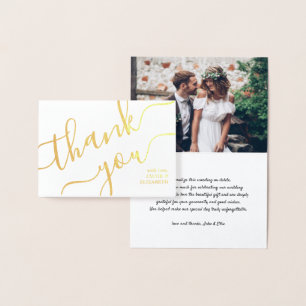 New Address Wedding Photo Simple Script Thank You Foil Card