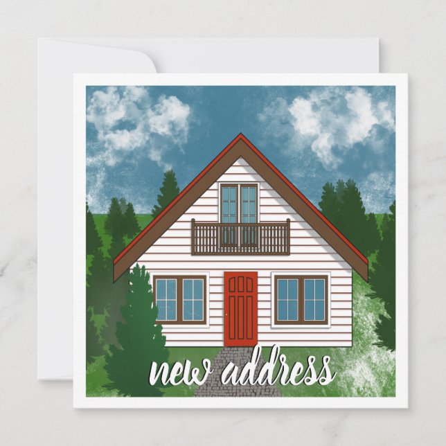 New Address | White Country House Red Door Drawing Announcement (Front)