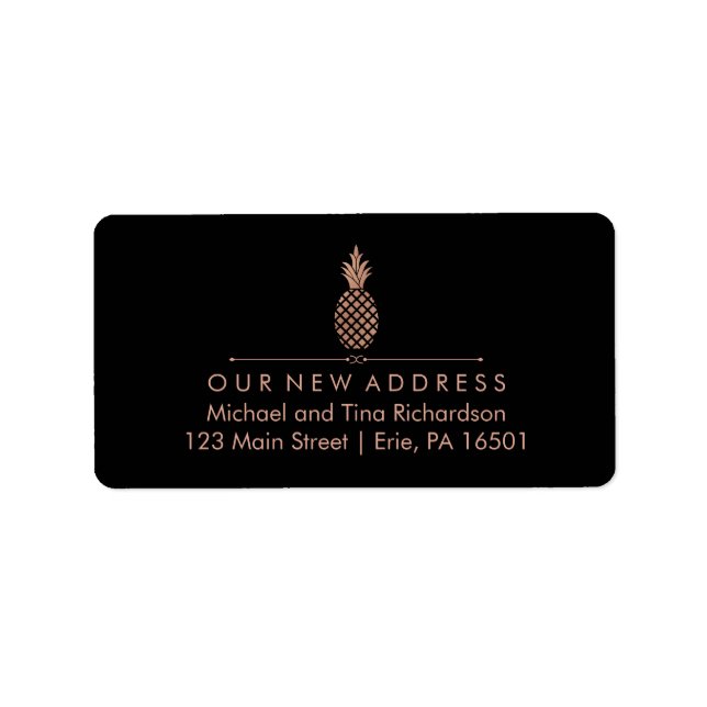 New Address with Faux Rose Gold Look Pineapple Label (Front)