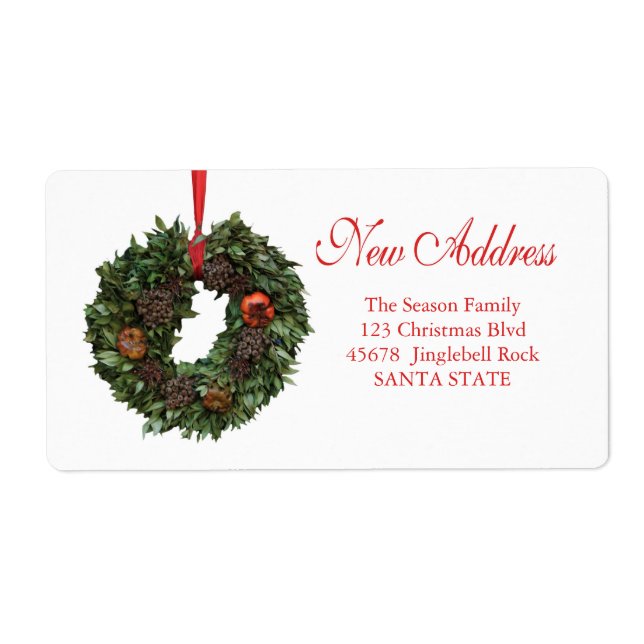 New Address x-mas wreath Holiday Label (Front)
