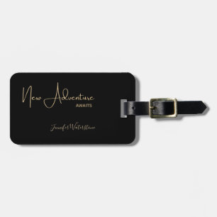 New Adventure Awaits Gold Glitter Script Luggage Tag
