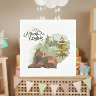 New Adventure Begins Typography Rustic Bears Napkin