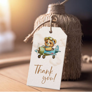 New Adventure Teddy bear Airplane Baby Shower Gift Tags
