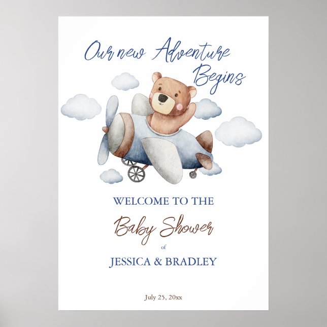 New adventure tiny pilot baby shower welcome sign (Front)