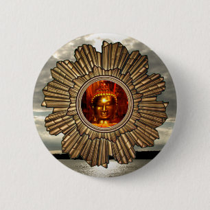 New Age Buddha Sun Brooch 2 Inch Round Button