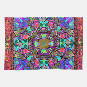New Age Neon Kaleidoscope Mandala Kitchen Towel