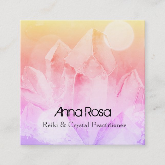 *~* New Age Reiki Crystal Yoga Reiki Master Healer Square Business Card (Front)