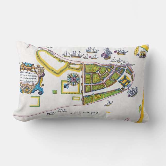New Amsterdam Map, 1661 Lumbar Pillow (Front)