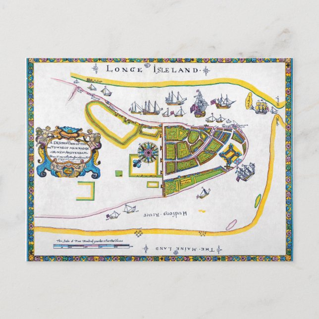 New Amsterdam Map, 1661 Postcard (Front)