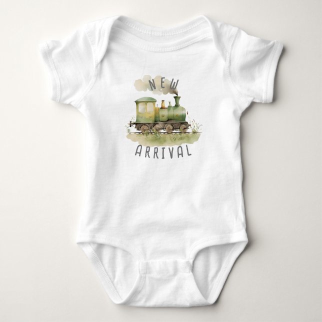 "New Arrival" Train Baby Bodysuit (Front)