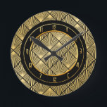 New Art Deco Circular Black and Gold Round Clock<br><div class="desc">I have used a commercial use design for this clock and I absolutely love it. It is very art deco. I have added a clock face in black with gold deco numerals. This makes a very smart clock for your home. (See the picture of it on a wall.) This clock...</div>