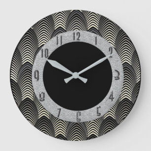 New Art Deco Style Black and silver Large Clock