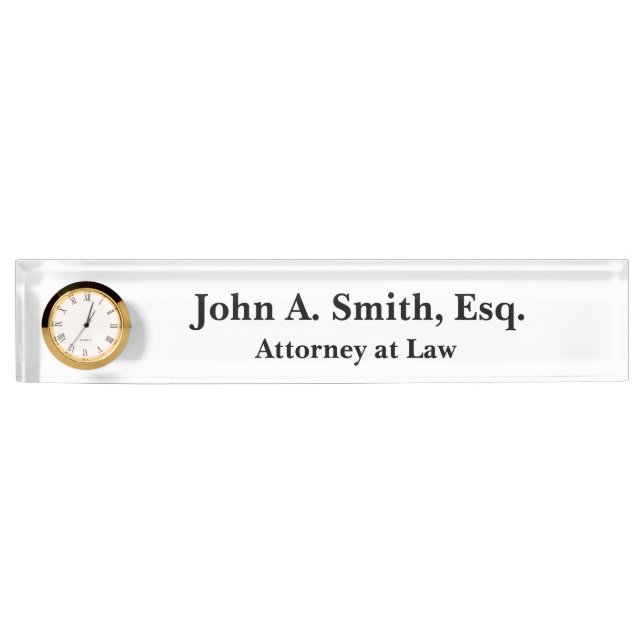 New Attorney Gift Desk Nameplate With Clock (Front)