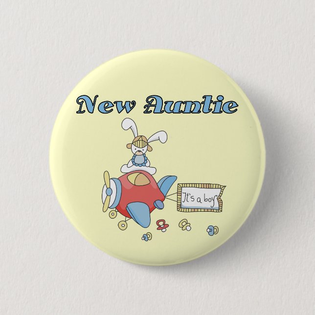 New Auntie - Airplane Tshirts and Gifts 2 Inch Round Button (Front)