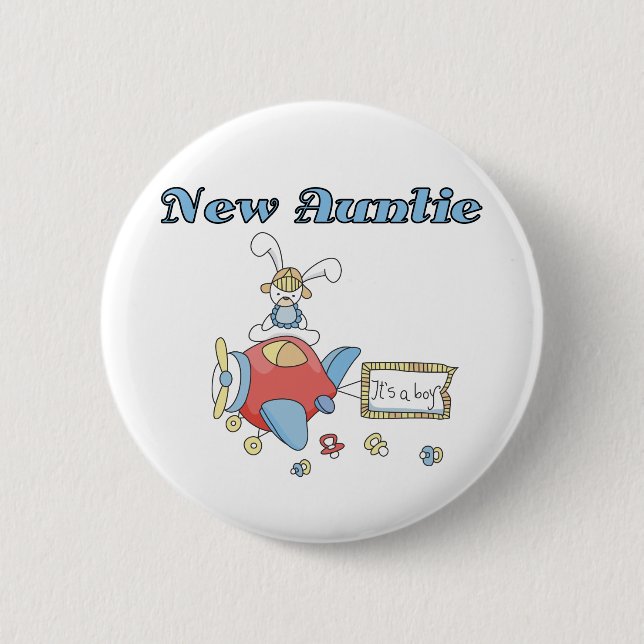 New Auntie - Airplane Tshirts and Gifts 2 Inch Round Button (Front)