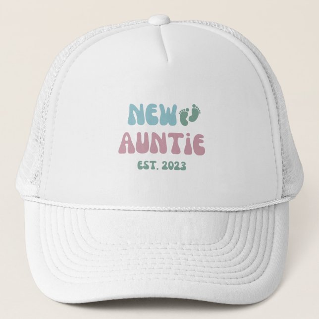 New Auntie Est 2023 - Trucker Hat New Aunt (Front)