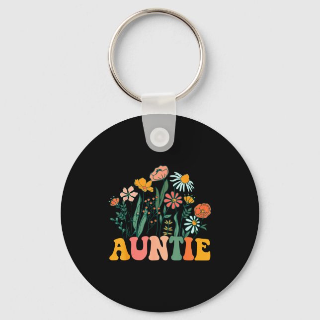 New Auntie Wildflower First Birthday &amp; Baby Sh Keychain (Front)