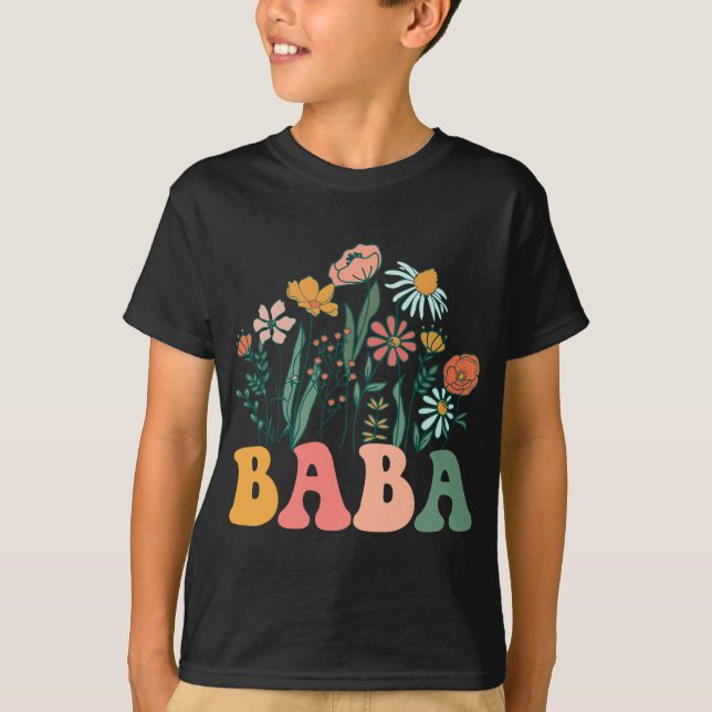 New Baba Wildflower First Birthday &amp; Baby Show T-Shirt (Front)