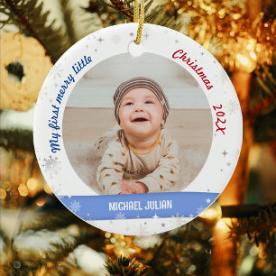 New Baby 2 Photos My First Merry Little Christmas Ceramic Ornament
