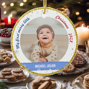New Baby 2 Photos My First Merry Little Christmas Ceramic Ornament