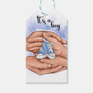 New Baby Announcement – Parents Holding Baby 👣 Gift Tags
