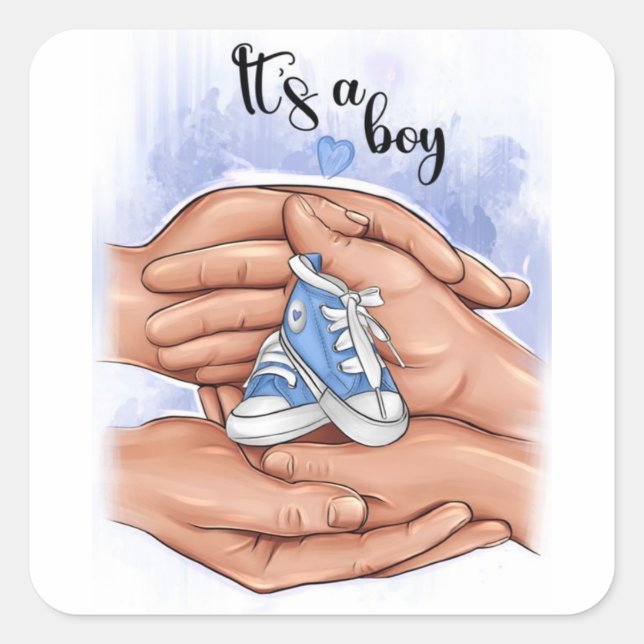 New Baby Announcement – Parents Holding Baby 👣 Square Sticker (Front)
