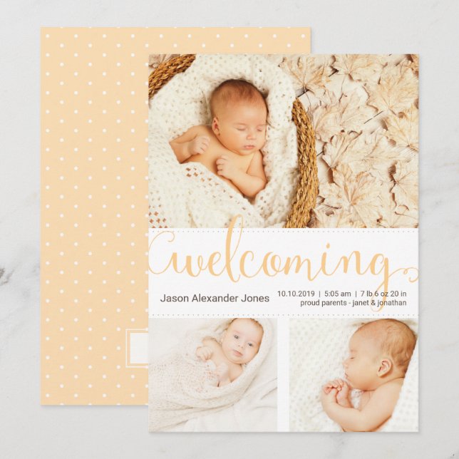 New Baby Announcement Three Photos (Front/Back)