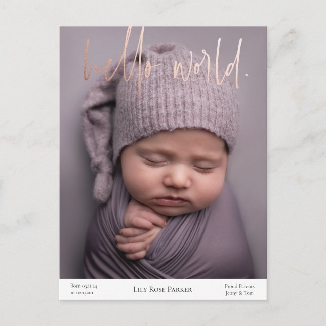 New Baby Birth Announcement Foil Postcard (Front)