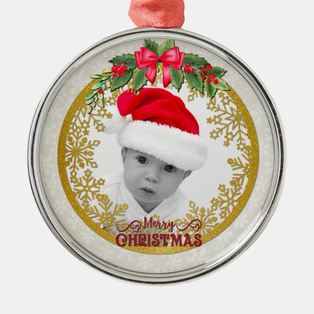 New baby birth stats Christmas, Birth Announcement Metal Ornament (Front)