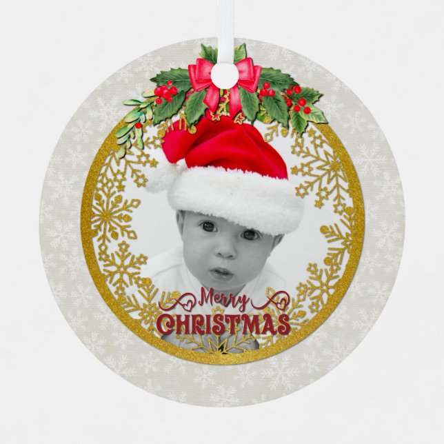 New baby birth stats Christmas, Birth Announcement Metal Ornament (Front)