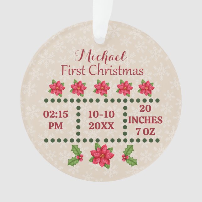 New baby birth stats Christmas, Birth Announcement Ornament (Front)
