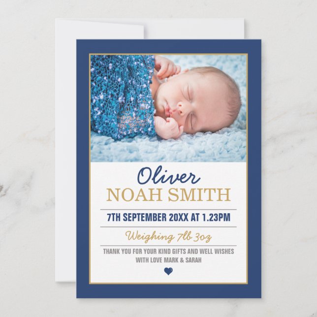 New baby boy announcement/thank you card (Front)