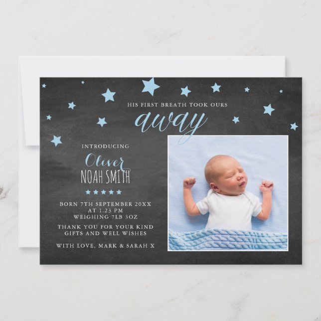 New baby boy announcement/thank you card (Front)