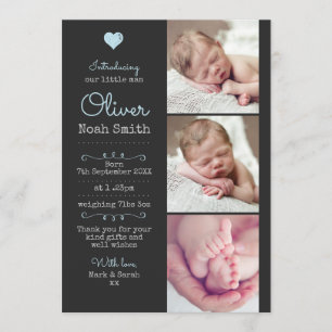 New baby boy announcement/thank you card A5