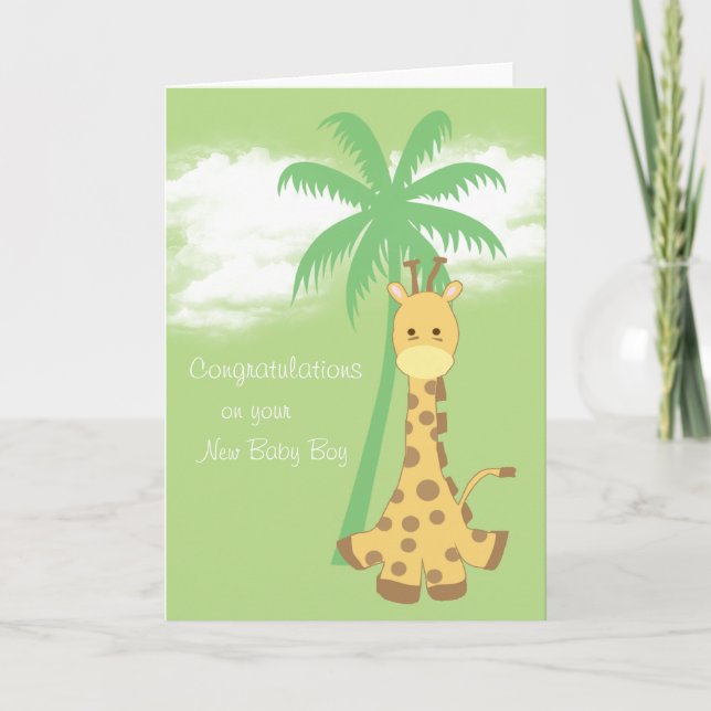 New baby boy congratulations blue giraffe card (Front)